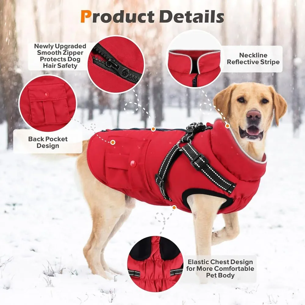 Dog Winter Coat with Harness Built-in